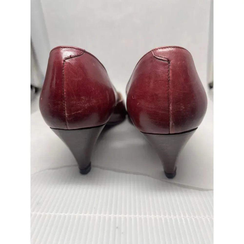 Wine Colored Peep Toe Italian Leather Pumps Nordstrom Brand Size 7